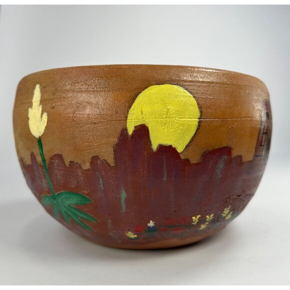 VTG Handmade Art Pottery Planter Terracotta Hand Painted SIGNED Made in Mexico - Picture 4 of 11